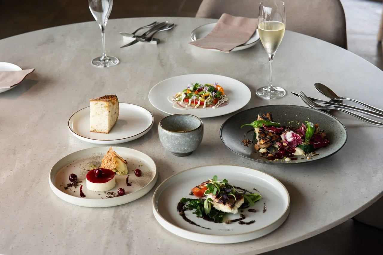Selection of carefully plated savoury restaurant dishes