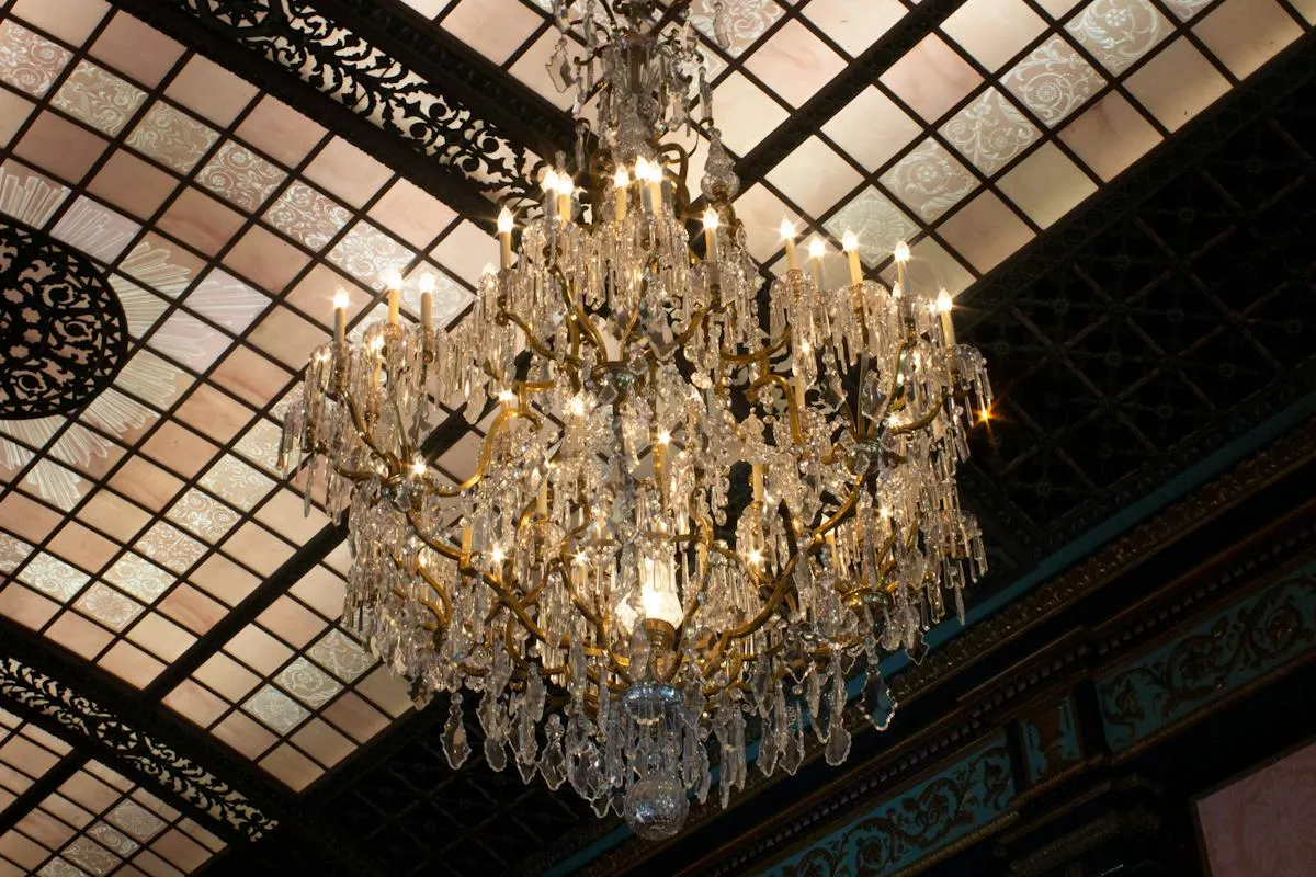 Warm chandelier lighting in an elegant interior